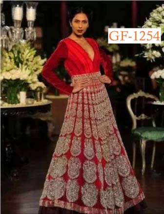 Designer Gown Salwar Suit MMEGHA-1254, Color : Red