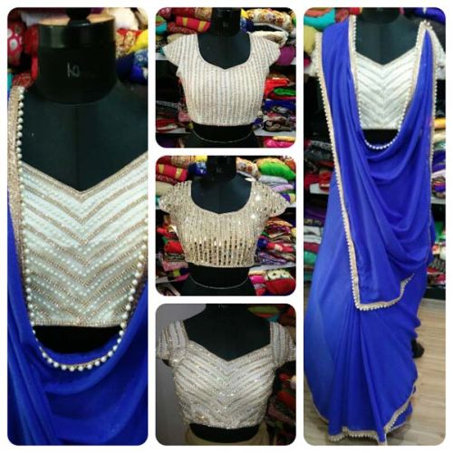 Royal Blue Georgette Sarees, Clothing Type : Ethnic