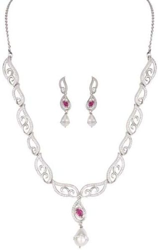 Chopra 925 SILVER STERLING.NECKLACE SET, Main Stone : American Diamond