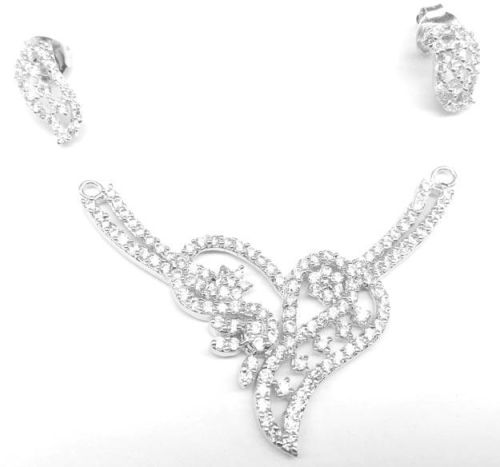 925 Sterling Silver Mangalsutra Pendant Set, Main Stone : American Diamond