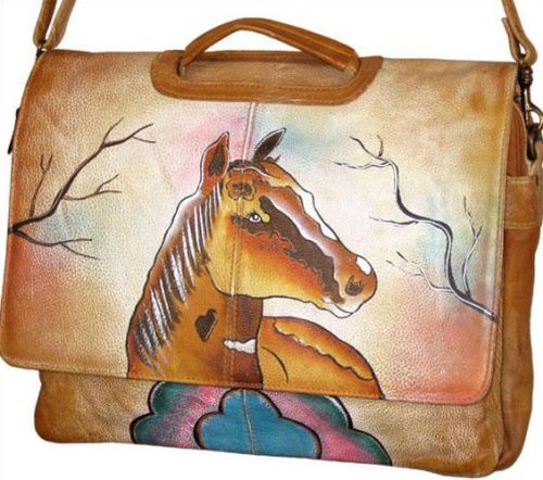 1HP Horse Hand Painted Leather Handbags, For Shopping, Party, Office, Size : 16x16inch, 16x14inch