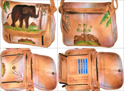 7HP Elephant Hand Painted Leather Handbags, For Shopping, Party, Office, Size : 16x16inch