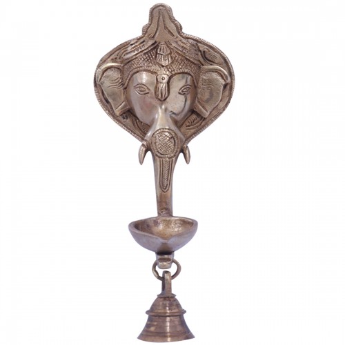 Indian Brass Elephant Head Diya Bell Wall Hanging