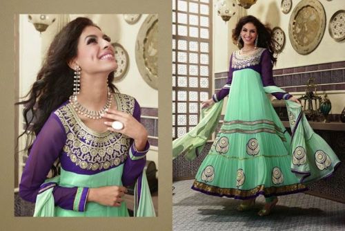 Aqua Purple Colour Party Wear Anarkali Salwar Kameez