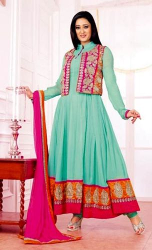 Party Wear Attractive Long Anarkali Suit, Size : Customized Size 38 To 44