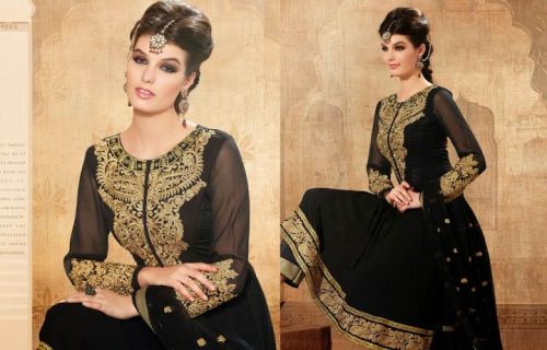 Black Designer Heavy Embroidered Salwar Kameez, Size : Customized Size 38 To 42