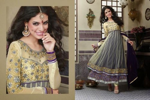 Cream Purple Colour Ethnic Designer Party Wear Long Anarkali Salwar Kameez