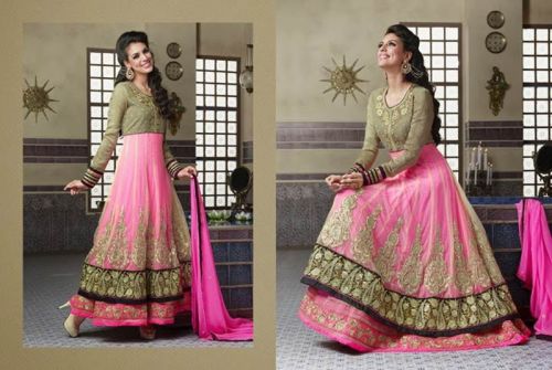 Fuchsia Gold Foil Colour Party Wear Long Anarkali Salwar Kameez