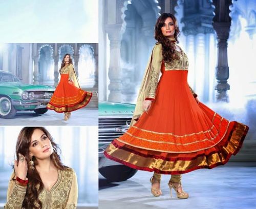 Orange Gold Foil Colour Designer Salwar Kameez