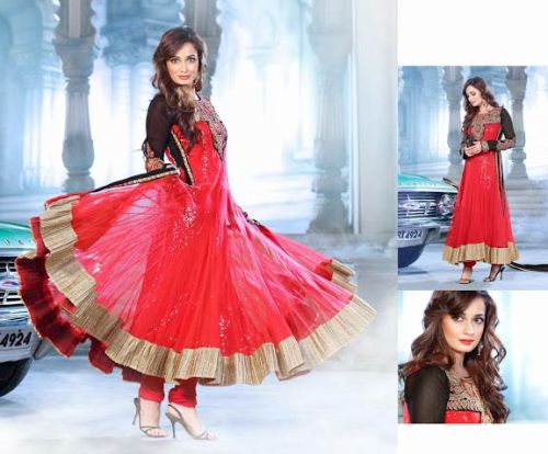 Red Black Colour Party Wear Long Anarkali Salwar Kameez