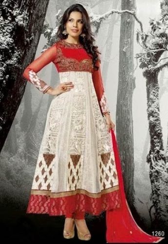 Red Designer Ethnic Look Long Churidar Suit