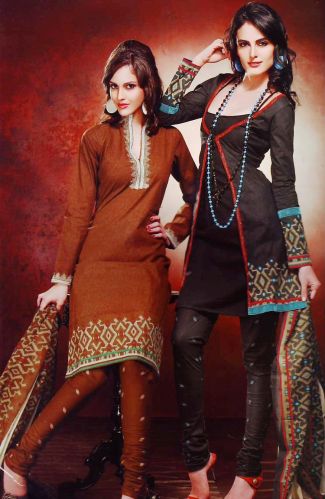 Cotton Printed Ladies Suits Materials, Color : Light Brown, Black