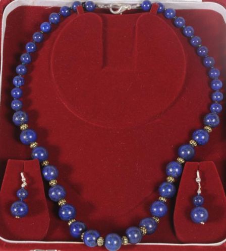 Lapis Lazuli Round Beads Necklace With Earings