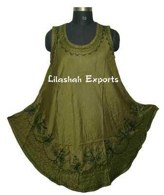 Item Code : 2689 Green Colored Rayon Dress