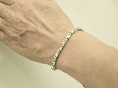 Antique French 4.12 Carat Diamond 18 Carat White Gold Link Bracelet