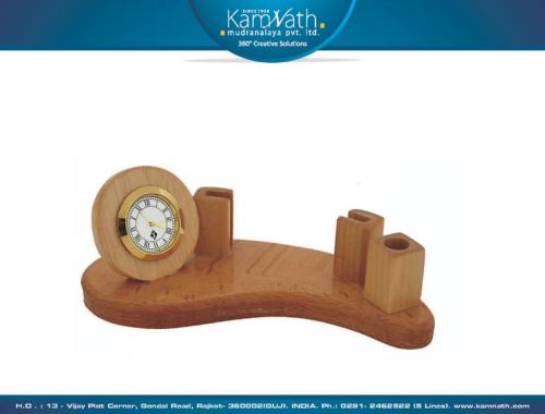 Desktop Leather Pen Holder Clock With Business Card Holder