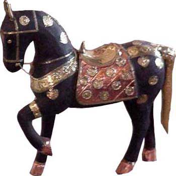 Handcrafted Black Wooden Horse Statue