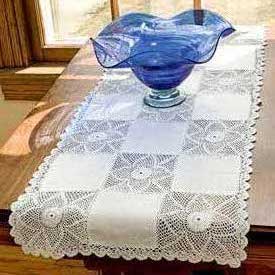 Cotton Crochet Lace Table Runner, Technics : Patchwork, Handmade