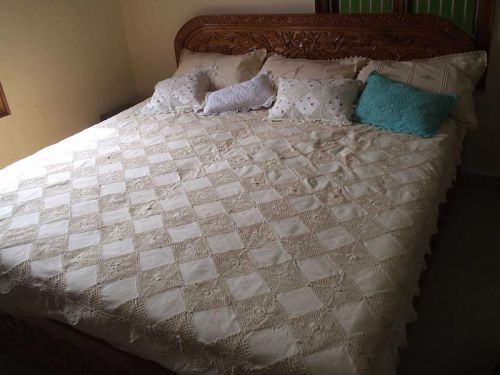 Hand Crafted 6x9ft Cotton Crochet Patchwork Bedspread