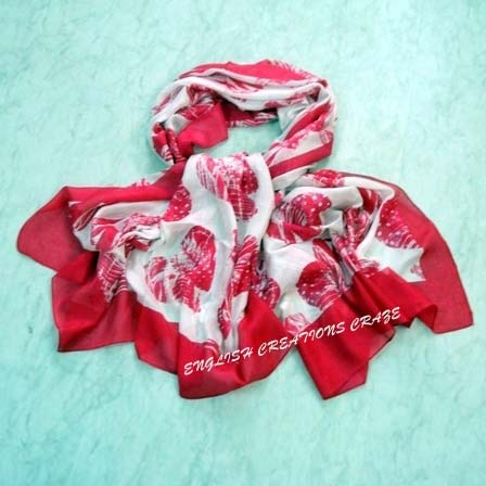 ECC Rayon Print Stoles, Color : Red