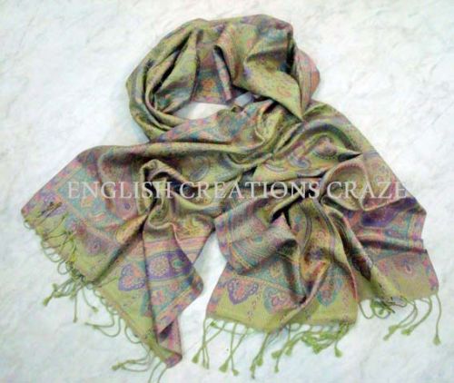 ECC Silk Jamawar Stoles, Color : Green