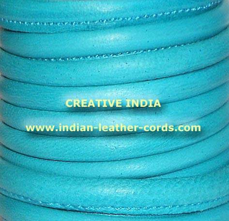 Coloured Round Leather Plain Stitched Naapa Leather Cords 252 TURQUOISE