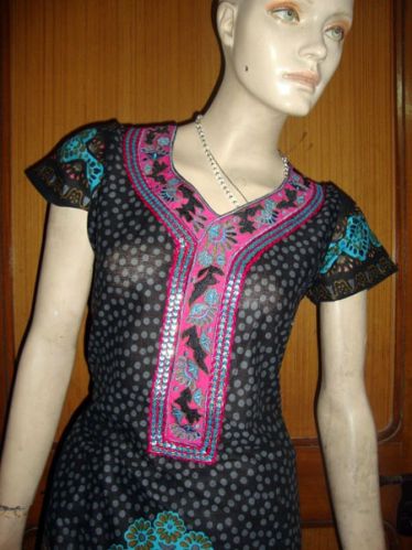 Embroidered Neck Cotton Black Kurti