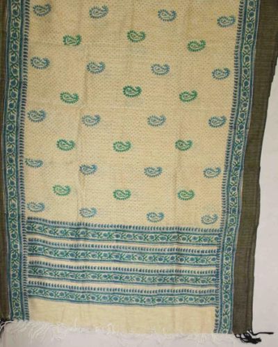 Handloom Silk Stole With Block Print - (2)