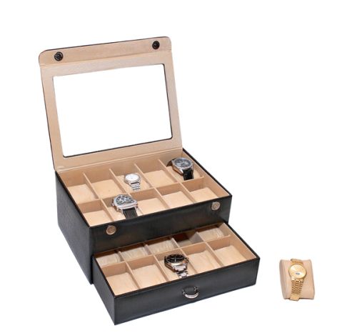 Essart PU Leather Watch Box 10020-Black, Feature : Transaparent Lid Feature .