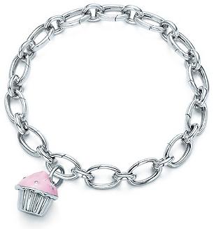 Cupcake Charm With Pink Enamel Finish In Sterling Silver On A Bracelet