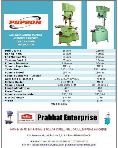 Milling Drilling Machine, Power : 1-3kw