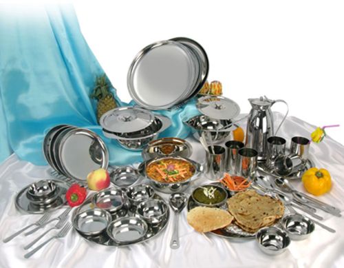 51 Piece Stainless Steel Dinner Set, For Home Use, Pattern : Plain