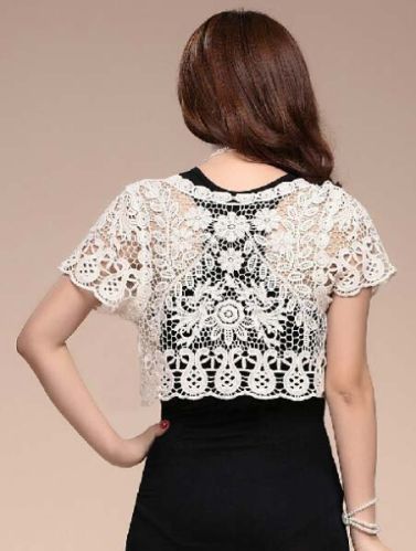 Cotton Plain Crochet Shrug, Technics : Woven