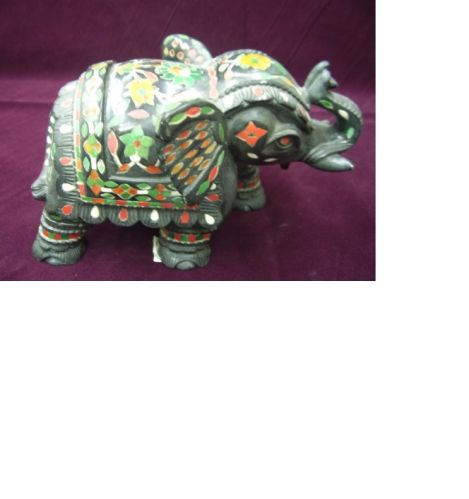 Black Marble Inlaid Elephant Figure