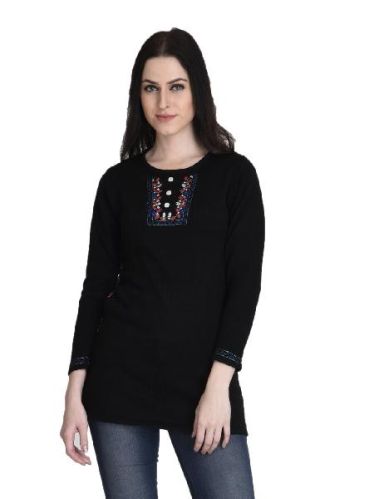 MSG Black Woollen Regular Tops