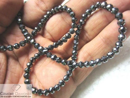 GEMONE JET BLACK ROUND Moissanite Diamond Beads Necklace
