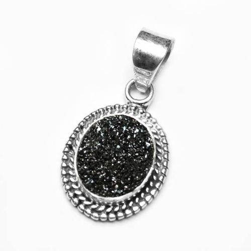 Titanium Druzy Gemstone 925 Sterling Original Silver Pendant