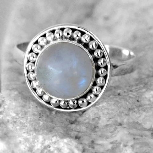 New Design Rainbow Moonstone Gem Stone 925 Sterling Original Silver Ring