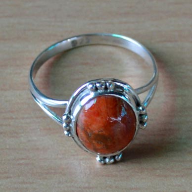 2.3 Gm Orange Copper Turquoise Gemstone 925 Sterling Silver Ring