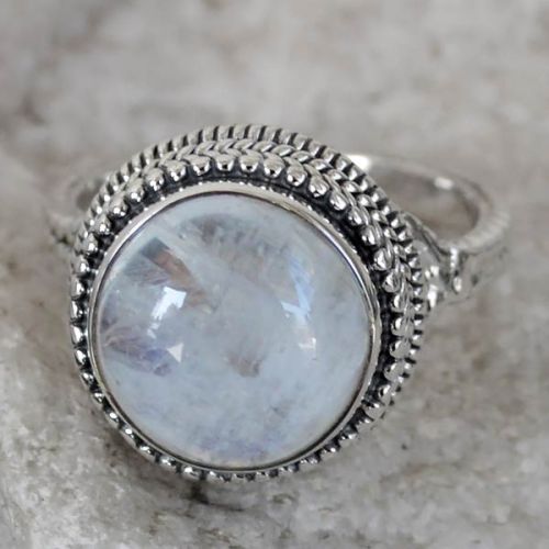 7.2 GM Rainbow Moonstone Gem Stone 925 Sterling Original Silver Ring
