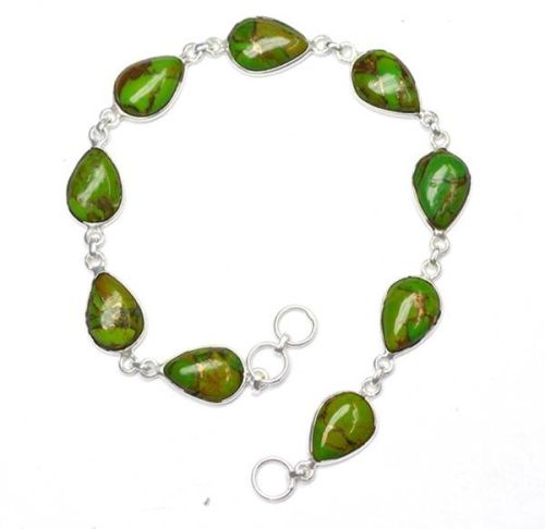 Green Copper Turquoise Gemstone 925 Sterling Silver Bracelet