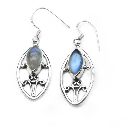 Fine Rainbow Moonstone Gemstone Sterling Silver Earring