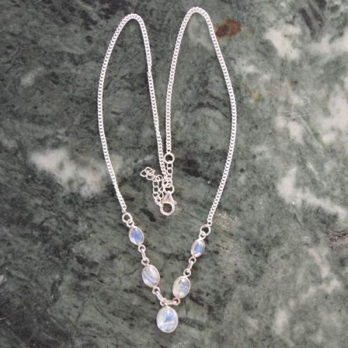 Natural Rainbow Moonstone Gemstone 925 Sterling Silver Necklace