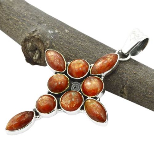 Natural Sun Star Gemstone 925 Sterling Original Silver Pendant
