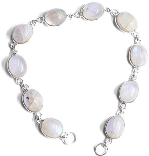 Neutral Rainbow Moonstone Gemstone Sterling Silver Bracelet