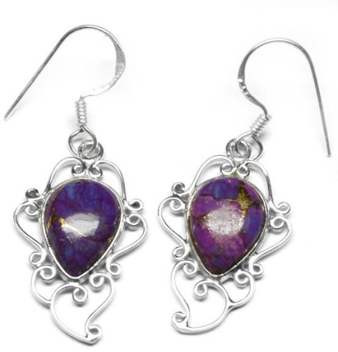 2.7 Gm Purple Copper Turquoise Gem Stone 925 Sterling Original Silver Earring