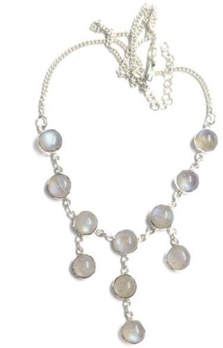 Rainbow Moonstone Gem Stone 925 Sterling Silver Necklace