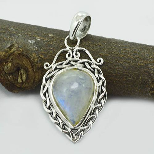 925 Sterling Silver Pendant Rainbow Moonstone Gem Stone 925 Sterling Silver Pendant