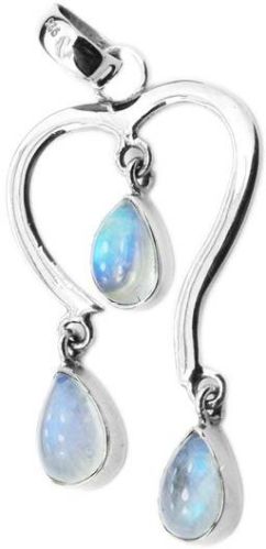 Three Stone Rainbow Moonstone Gem Stone 925 Sterling Original Silver Pendant