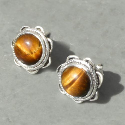 Tiger Eye Gemstone 925 Sterling Original Silver Earring